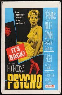 7x306 PSYCHO linen 1sh R65 sexy half-dressed Janet Leigh, Anthony Perkins, Alfred Hitchcock!