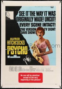 7x307 PSYCHO linen 1sh R69 sexy half-dressed Janet Leigh, Anthony Perkins, Alfred Hitchcock shown!