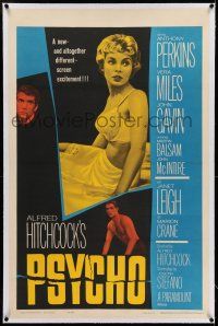 7x305 PSYCHO linen 1sh '60 sexy half-dressed Janet Leigh, Anthony Perkins, Alfred Hitchcock classic