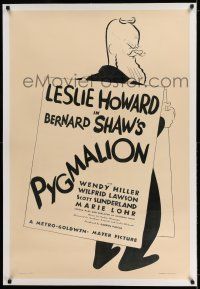 7x309 PYGMALION linen 1sh '38 great Hirschfeld art of George Bernard Shaw holding sandwich sign!