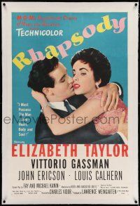 7x320 RHAPSODY linen 1sh '54 Elizabeth Taylor must possess Vittorio Gassman, heart, body & soul!