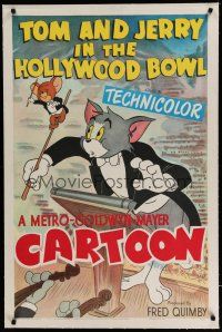 7x396 TOM & JERRY IN THE HOLLYWOOD BOWL linen 1sh '50 orchestra conductors Tom & Jerry, cartoon art!