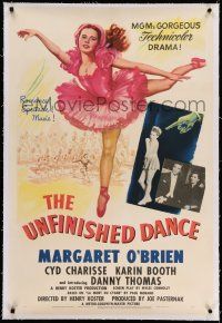 7x406 UNFINISHED DANCE linen 1sh '47 great artwork of pretty young ballerina Margaret O'Brien!