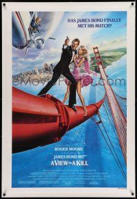 7x415 VIEW TO A KILL linen style B 1sh '85 art of Moore as James Bond & Tanya Roberts by Goozee!