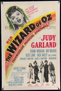 7x429 WIZARD OF OZ linen 1sh R49 very first re-release, close up of Judy Garland + with co-stars!