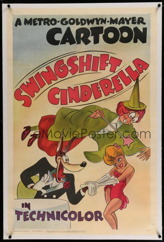 : 7x373 SWINGSHIFT CINDERELLA linen 1sh '45 cartoon art of  Wolf, Red Hot Riding Hood + fairy godmother