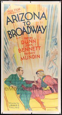 7y038 ARIZONA TO BROADWAY linen 3sh '33 colorful stone litho of con man James Dunn & Joan Bennett!