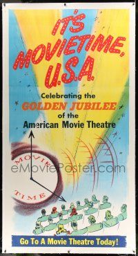 7y054 IT'S MOVIETIME, U.S.A. linen 3sh '52 Celebrating the Golden Jubilee of American Movie Theatre
