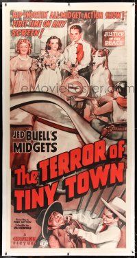 7y070 TERROR OF TINY TOWN linen 3sh '38 Jed Buell's Midgets in 10 gallon hats, wild & beyond rare!