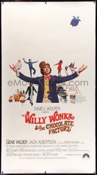 7y076 WILLY WONKA & THE CHOCOLATE FACTORY linen int'l 3sh '71 Gene Wilder w/ Violet floating away!