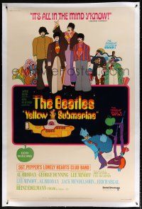 7y037 YELLOW SUBMARINE linen 40x60 '68 great psychedelic art of Beatles John, Paul, Ringo & George!