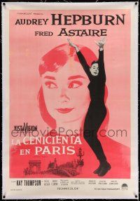 7y236 FUNNY FACE linen Argentinean '57 art of Audrey Hepburn close up & full-length + Fred Astaire!