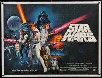 7y305 STAR WARS linen British quad '77 George Lucas classic sci-fi epic, art by Tom Chantrell!
