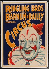 7y104 RINGLING BROS & BARNUM & BAILEY COMBINED CIRCUS linen 28x41 circus poster '33 cool clown art!