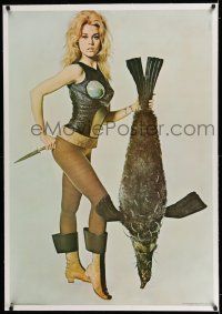 7y134 BARBARELLA linen 30x43 commercial poster '68 Fonda & penguish, recalled for legal problems!