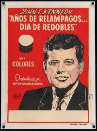 7y176 YEARS OF LIGHTNING DAY OF DRUMS linen Cuban '66 John F. Kennedy documentary, silkscreen art!