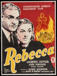 7y180 REBECCA linen Danish R50s Hitchcock, great different art of Laurence Olivier & Joan Fontaine!