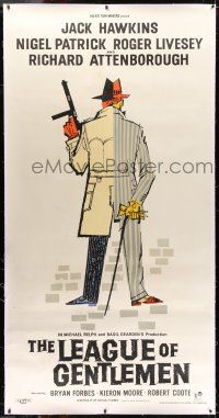7y057 LEAGUE OF GENTLEMEN linen English 3sh '60 Jack Hawkins, great crime art, Basil Dearden!