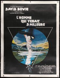 7y012 MAN WHO FELL TO EARTH linen French 1p '76 Nicolas Roeg, best art of David Bowie by Vic Fair!