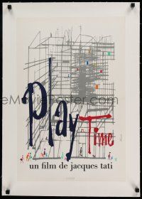 7y267 PLAYTIME linen French 16x24 '67 Jacques Tati, great artwork by Baudin & Rene Ferracci!