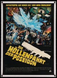 7y198 POSEIDON ADVENTURE linen German '72 Mort Kunstler art of Gene Hackman & passengers escaping!