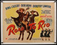 7y163 ROAD TO RIO linen style B 1/2sh '48 Bing Crosby, Bob Hope & Dorothy Lamour on donkey!