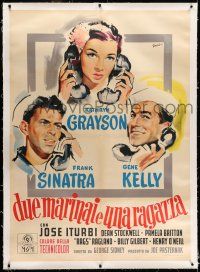 7y017 ANCHORS AWEIGH linen Italian 1p R54 Paoli art of Frank Sinatra, Gene Kelly & Kathryn Grayson!