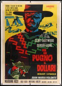 7y022 FISTFUL OF DOLLARS linen Italian 1p R70 Sergio Leone, best Papuzza art of Clint Eastwood!