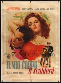 7y026 OUTLAW linen Italian 1p '49 different Marino art of sexy Jane Russell & Buetel, Howard Hughes