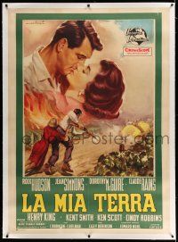 7y029 THIS EARTH IS MINE linen Italian 1p '59 different Capitani art of Rock Hudson & Jean Simmons!