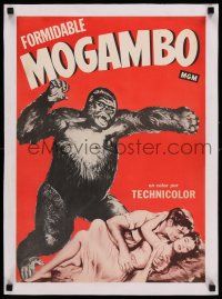 7y214 MOGAMBO linen Spanish 16x22 '54 art of Clark Gable & Ava Gardner by giant ape, John Ford!