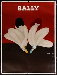 7y007 BALLY linen 46x63 French advertising poster '80s Villemot art of naked women w/only shoes!