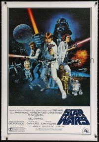 7y174 STAR WARS linen style C reproduction poster '80s George Lucas classic, art by Tom William Chantrell!