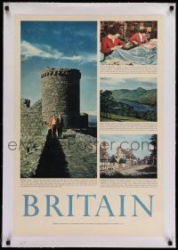 7y106 BRITAIN linen 20x30 English travel poster '50s ancient castles & picturesque villages!