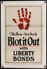 7y078 BLOT IT OUT linen 20x30 WWI war poster '16 with Liberty Bonds, cool art by J. Allen St. John!