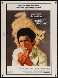 7z046 LONG GOODBYE style B 30x40 '73 great different art of scared cat on Elliott Gould's shoulder!