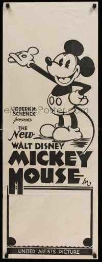 7z130 NEW WALT DISNEY MICKEY MOUSE long Aust daybill '32 cartoon art of Mickey with pie-cut eyes!