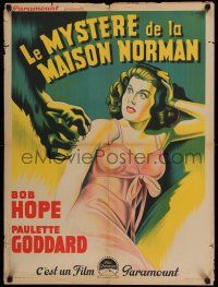 7z163 CAT & THE CANARY French 24x32 '40 G. Arou art of monster hand & sexy Paulette Goddard!
