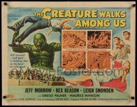 7z074 CREATURE WALKS AMONG US style A 1/2sh '56 great Reynold Brown art of monster throwing man!
