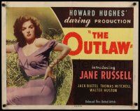 7z083 OUTLAW 1/2sh '46 classic sexy close portrait of Jane Russell in hay, Howard Hughes