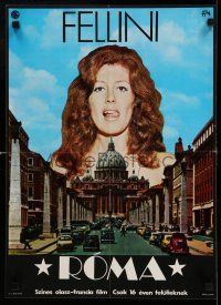7z206 FELLINI'S ROMA Hungarian 16x23 '73 Italian classic, different Lakner art of woman over city!