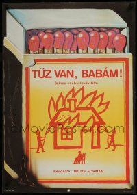 7z196 FIREMEN'S BALL Hungarian 22x32 '88 Milos Forman's Hori ma panenko, Merczel matchbox art!