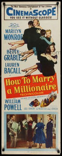 7z055 HOW TO MARRY A MILLIONAIRE insert '53 sexy Marilyn Monroe, Betty Grable & Lauren Bacall!