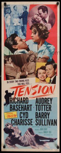 7z063 TENSION insert '49 5 images of sexy Audrey Totter giving Richard Basehart two-timing kisses!