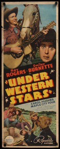 7z065 UNDER WESTERN STARS insert '38 Roy Rogers 1st starring movie w/Trigger & Smiley, ultra rare!