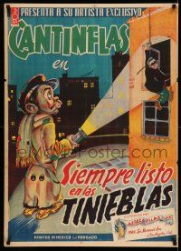 7z136 SIEMPRE LISTO EN LAS TINIEBLAS Mexican poster '39 great stone litho of Cantinflas & burglar!