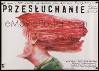 7z318 INTERROGATION Polish 27x38 '82 wild Pagowski art of woman with gagged face in her hair!
