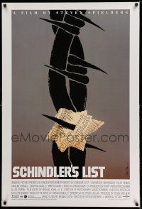 7z114 SCHINDLER'S LIST 1sh '93 Steven Spielberg, different unused art by Saul Bass, very rare!