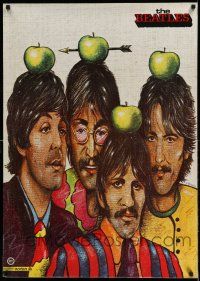 7z032 BEATLES 26x37 Polish commercial '83 Pagowski art of Harrison, McCartney, Starr & Lennon!