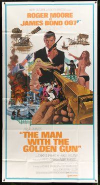 8a011 MAN WITH THE GOLDEN GUN 3sh '74 art of Roger Moore as James Bond by Robert McGinnis!